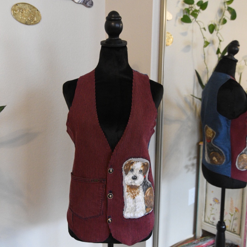 Red Striped Vest with Dog Patch